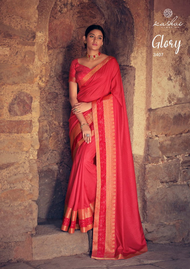 Kashvi Glory Fancy Designer Heavy Festive casual Wear Vichitra Silk Sarees Collection
