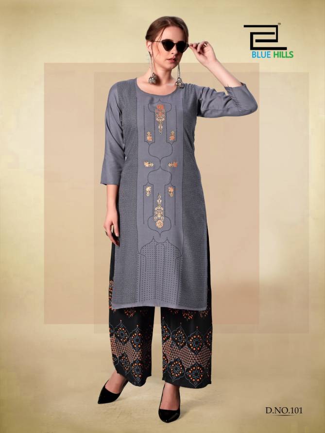 Blue Hills Dream 8 Latest Casual Wear Embroidery Work Heavy Rayon Kurtis With Plazzo Collection 