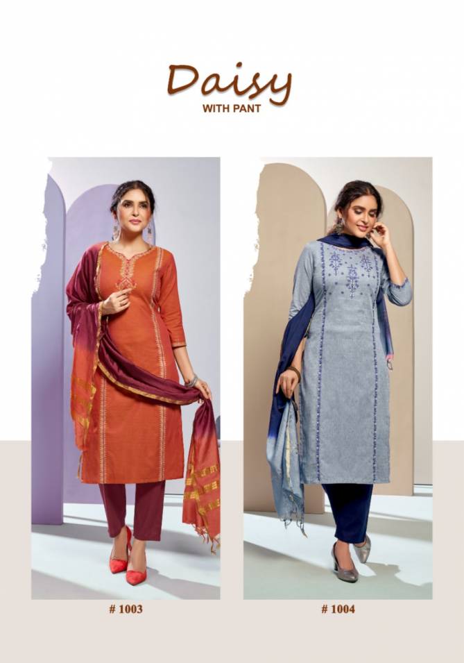 7 Pearls Daisy Cotton With Embroidery Work Ethnic Wear Kurti Pant With Dupatta Ready Made Collection
