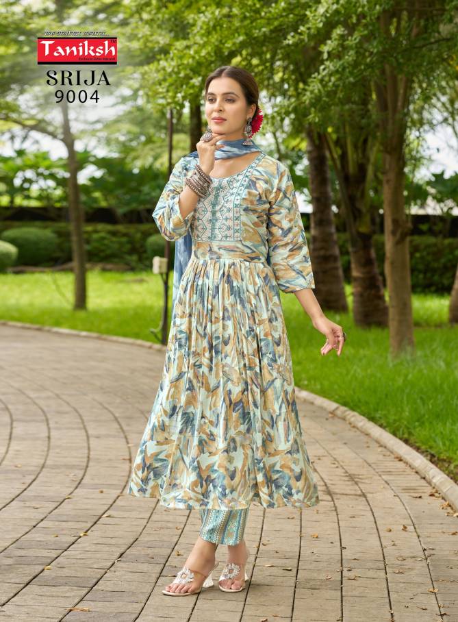 Srija Vol 9 By Taniksh Rayon Printed Kurti With Bottom Dupatta Exporters In India