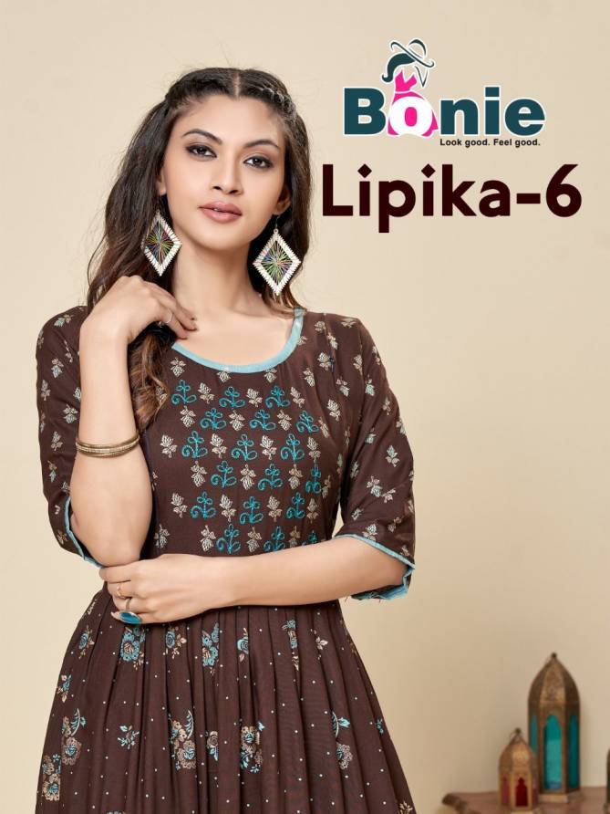 Bonie Lipika 6 Fancy Designer Ethnic Wear Rayon Latest Anarkali Kurti Collection