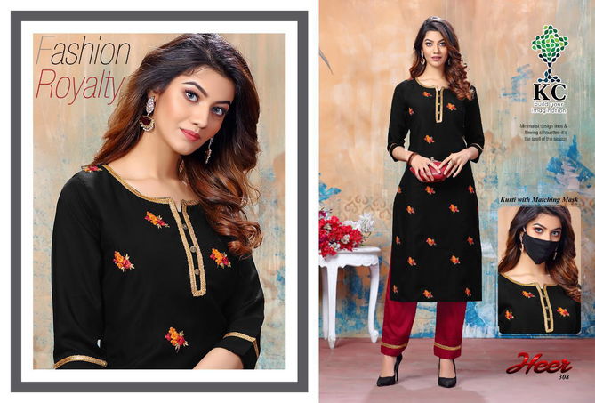 Kc Heer 3 Latest Designer Embroidered Casual Wear Rayon Kurti With Bottom Collection