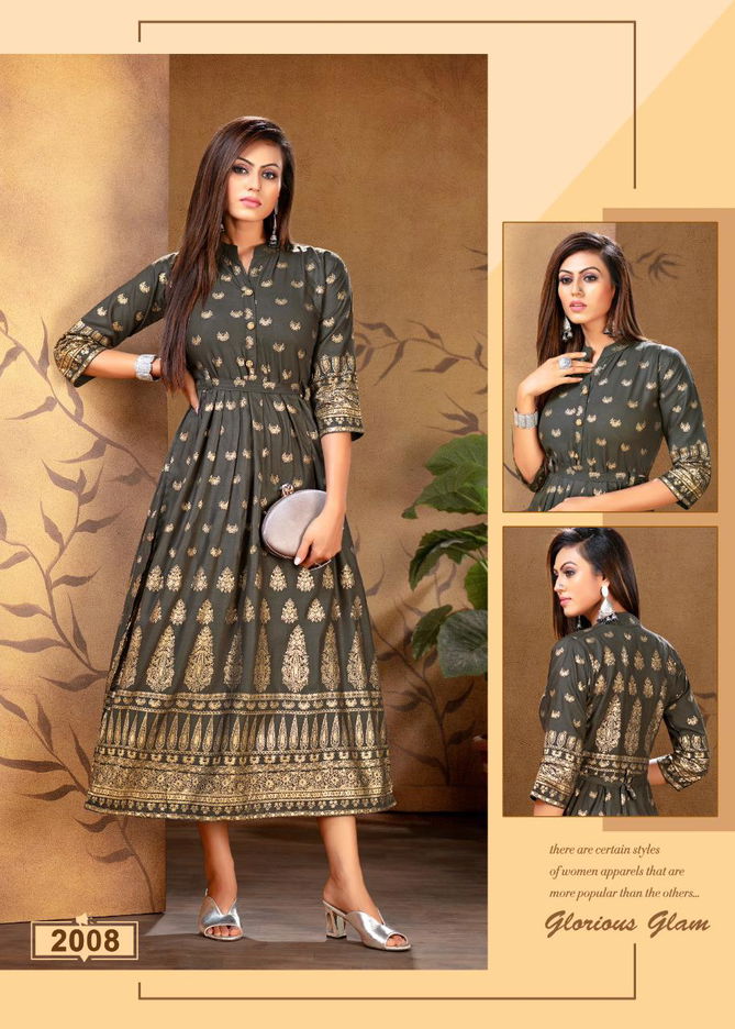 Ft Falak Repeat Latest fancy Designer Heavy Rayon Gold Print Stylish Look Kurti Collection
