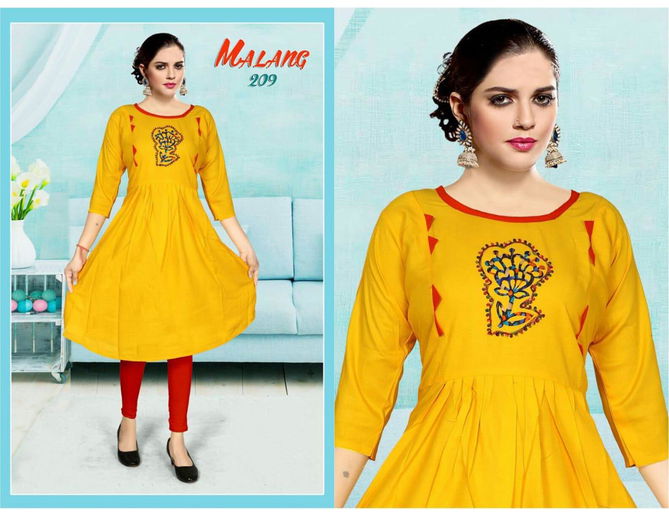 Trendy Malang 2 Latest Festive Wear Rayon With Handwork Designer Kurtis Collection
