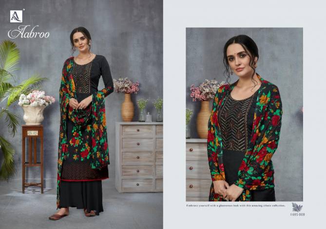 Alok Aabroo Latest Casual Wear Pure French Digital Print with Fancy Thread Embroidery And Swarovski Diamond Work Dress Material Collection

