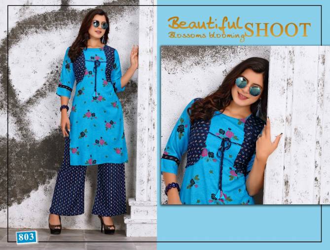 Trendy Tip Top Heavy Latest Fancy Designer Rayon Printed Jacket Kurti With Bottom Collection
