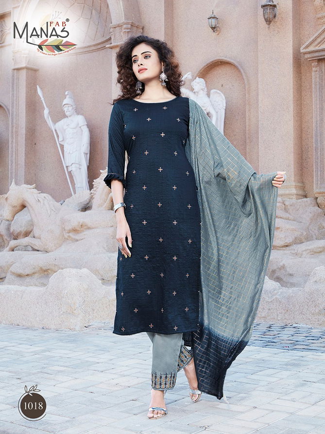 Manas Delight 3 Fancy Designer Heavy Casual Wear chinon silk With Inner With Embroidery work Readymade Salwar Suit Collection
