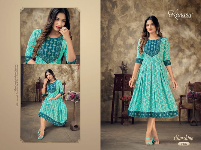 Sunshine By Kanasu 1001 To 1006 Printed Kurtis Wholesale Shop In Surat