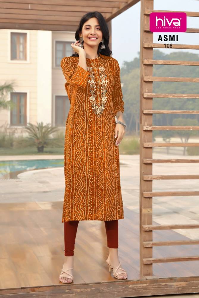 Hiva Asmi New Fancy Party Wear Rayon Heavy Designer Long Kurti Collection