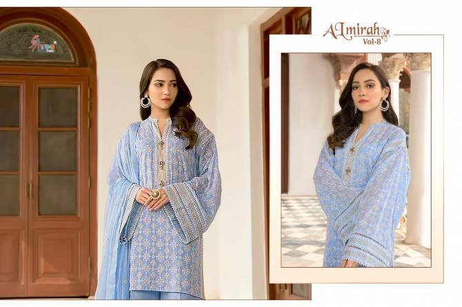 SHAREE FAB  ALMIRAH VOL-8 Fancy Designer Festive Wear Pure Cotton With Exclusive Karachi Embroidery Pakistani Salwar Suit Collection