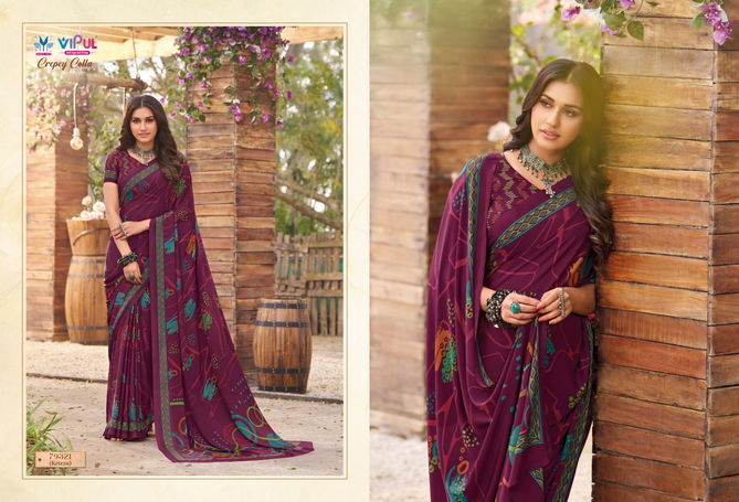 Crepey Colla Vol 21 By Vipul Crape Printed Daily Wear Saree Wholesalers In Delhi