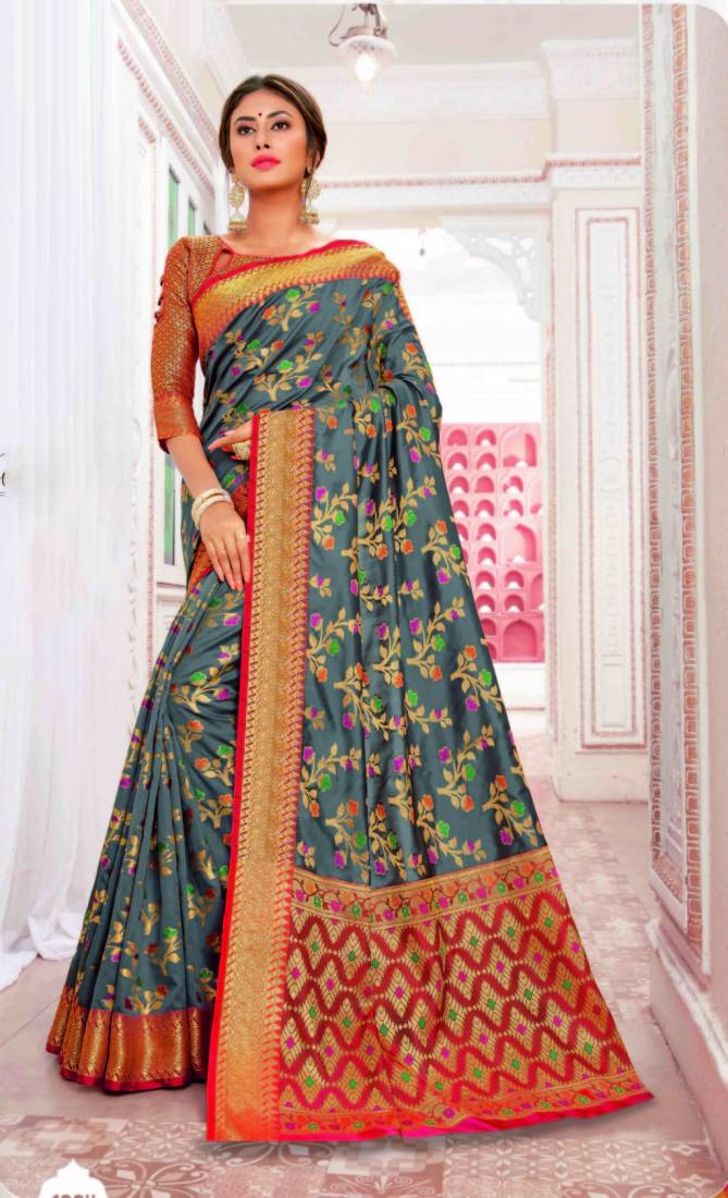 Sangam Purva Heavy Latest Designer Fancy Wedding Wear Banarsi Silk Printed Sarees Collection
