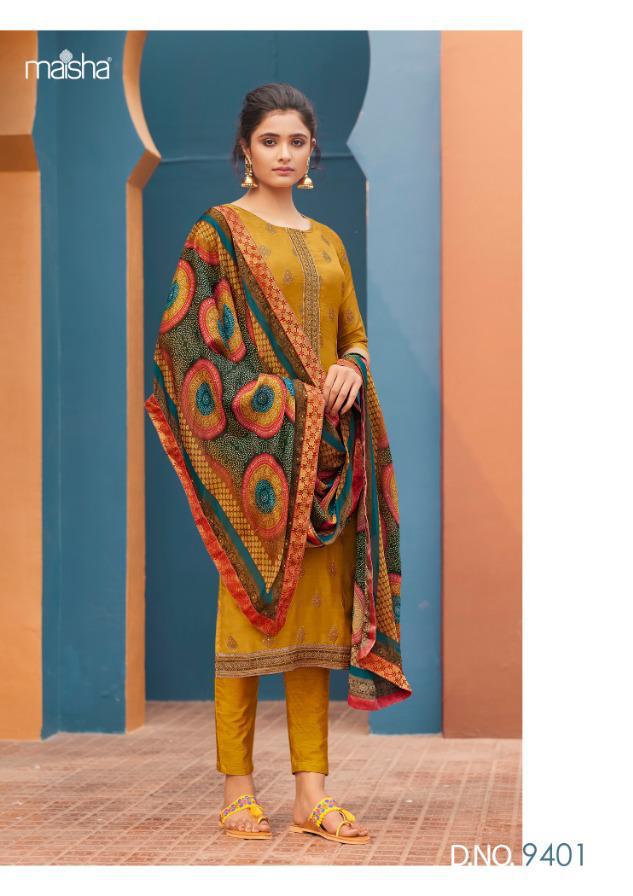 MAISHA NAFIZA Fancy Festive Wear Pure dola Jacquard Buti  with Embroidery And Hand Work Top With Digital Print Dupatta Collection