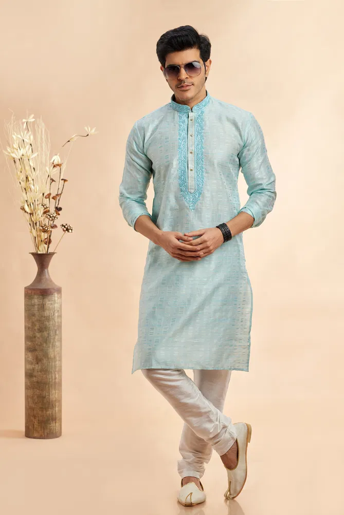 Jacquard Art Silk Embroidery Work Kurta Pajama