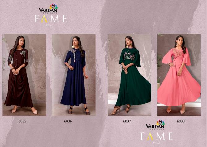 Vardan Fame Vol 2 Latest Designer Party Wear Long Heavy Rayon Stylish Gown Collection