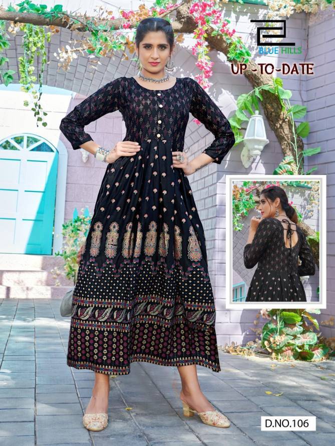 Blue hills Up To Date Latest Fancy Designers Festive Wear Flair Long Printed Kurti Collection
