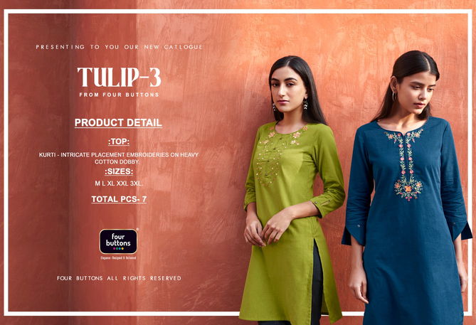 Tulip 3 By Four Button Short Kurtis Catalog