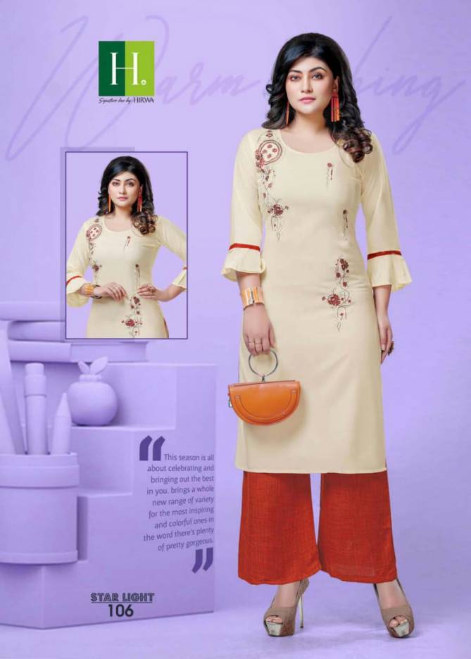 Hirwa Starlight Latest Fancy Designer Casual Wear Rayon Kurti With Bottom Collection
