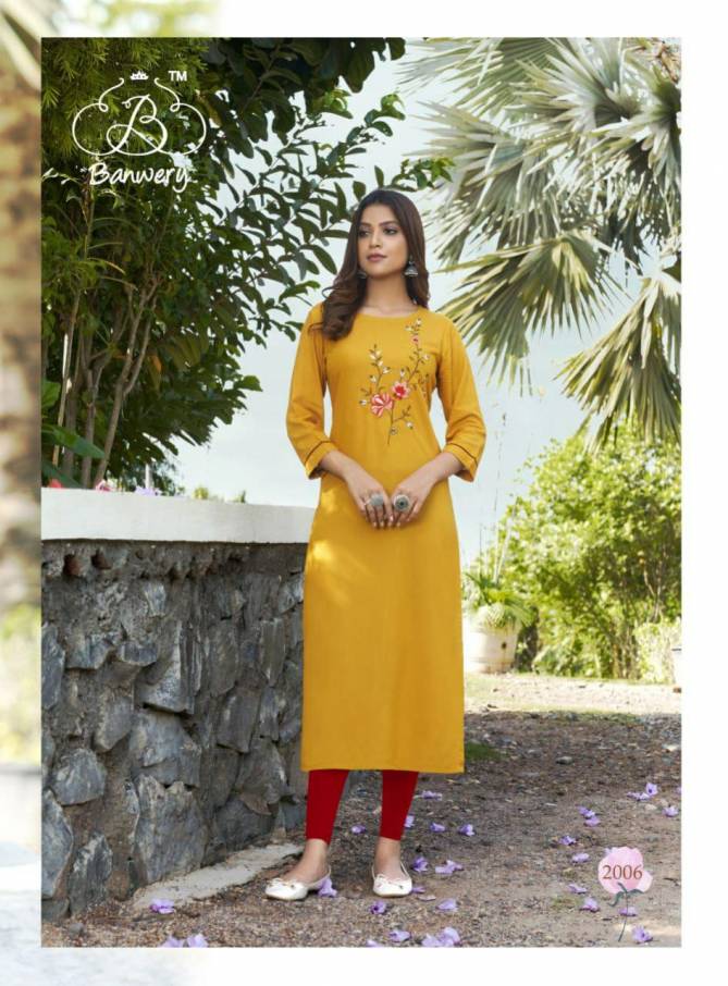 Banwery Mohini 2 Ethnic Wear Embroidery Rayon Designer Kurtis Collection
