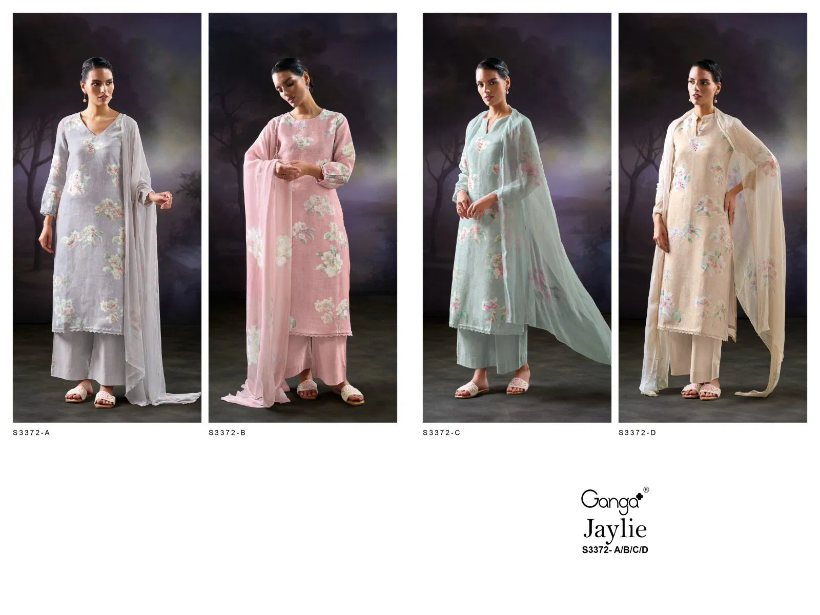 Jaylie 3372 by Ganga Linen Printed Embroidery Salwar Suit Exporters In India