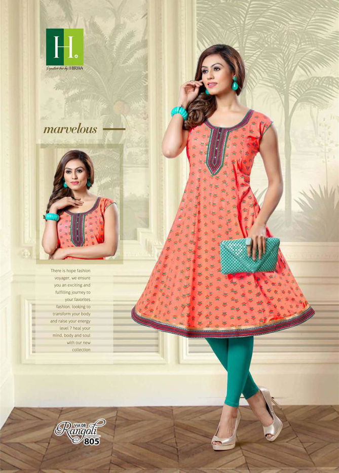 Hirwa Rangoli 8 Latest fancy designer Casual wear Anarkali Embroidery Kurtis Collection
