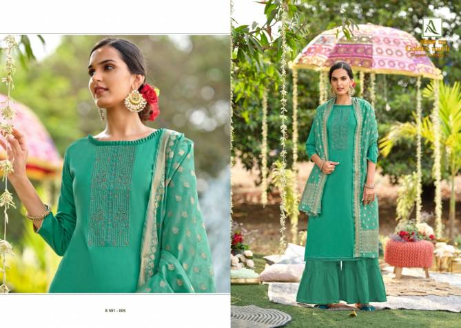 Alok Suit Golden Touch Fancy Latest Designer Heavy Festive Wear Pure Zam Cotton Dyed with Swarovski Diamond Dress Material Collection

