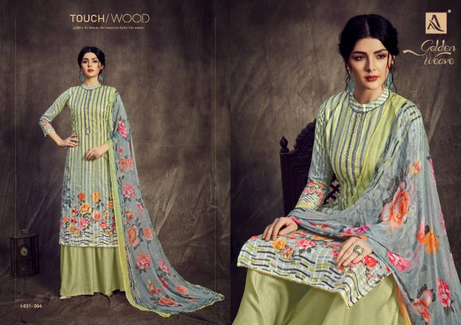Alok Golden Weave Designer Casual Wear Pure Cotton Solid Flower Digital Print with Neck Pattern Top And Chiffon Print Box Pallu Dupatta Dress Material Collection
