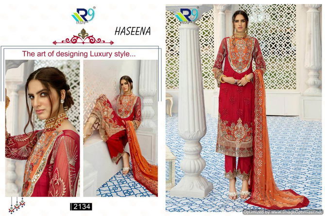 R9 Haseena Latest Designer Collection Of Faux Georgette Pakistani Salwar Suit With Embroidery Work And Handwork 