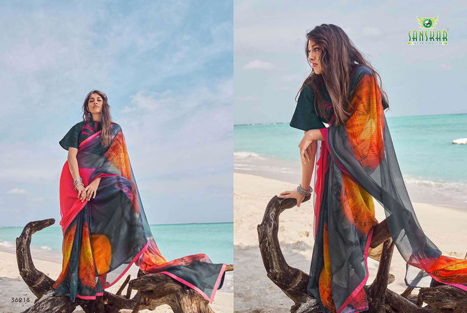 Sanskar Instagram 2 Latest Designer Printed Party Wear Or Running Wear Georgette Saree Collection 