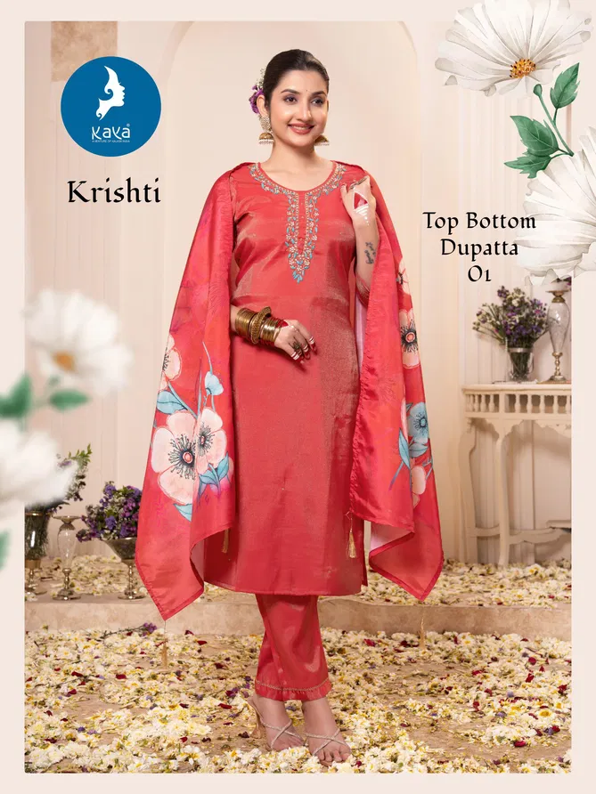 Krishti By Kaya Roman Shimmer Kurti With Bottom Dupatta Wholesale In India