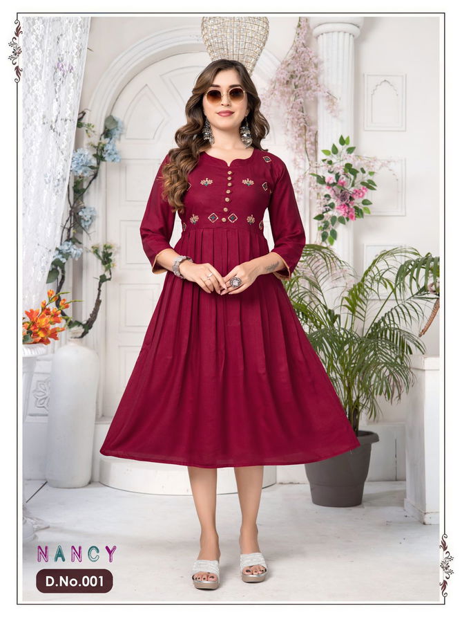 Ft Nancy Vol 1 Plain Sequence Work Rayon Designer Kurtis Catalog
