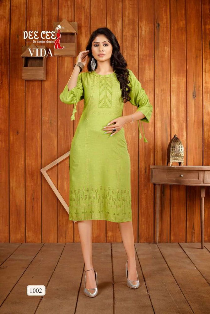 Vida Deecee 1001-1006 Series Latest Heavy Rayon Designer Trendy Casual Wear Kurti Wholesaler india