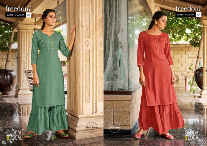 Freedom By 100 Miles Rayon Sharara Kurti With Bottom Catalog