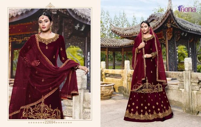 Fiona Velvet Exclusive Heavy Designer Wedding Wear Velvet Heavy Worked Sharara Suit Collection
