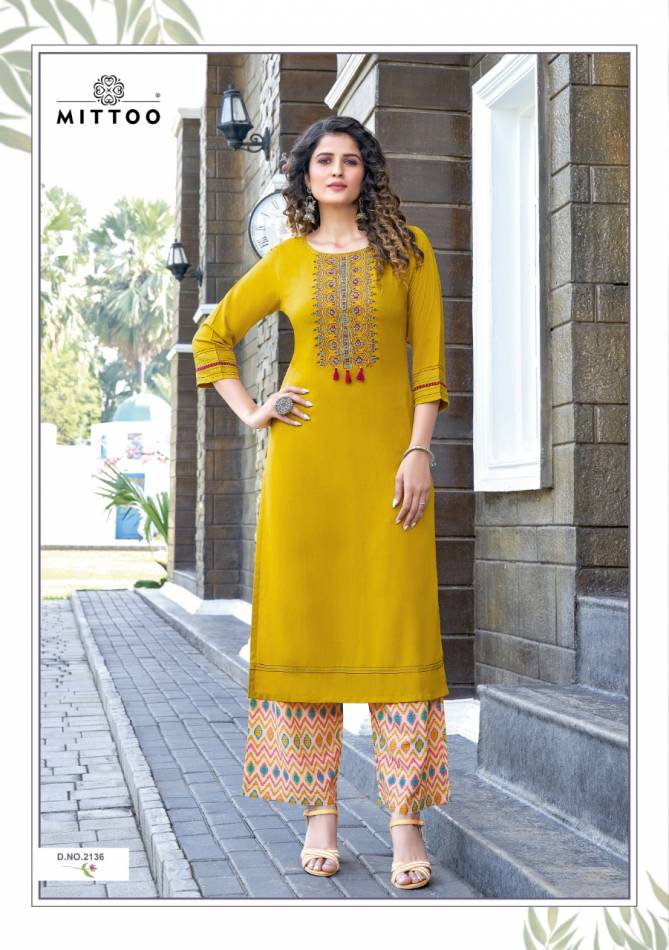 Mittoo Panghat 21 Latest Ethnic Wear Rayon Designer Kurti With Bottom Collection