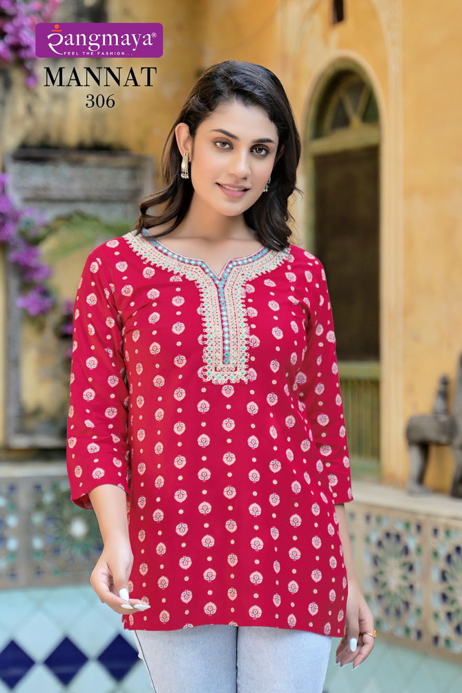 Mannat Vol 3 By Rangmaya Rayon Tunic Ladies Top Wholesale In India