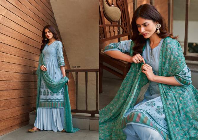 Jiyana Fancy Printed Designer Pure Lawan Fancy Print With Chiffon Kani Print Dupatta Dress Material Collection
