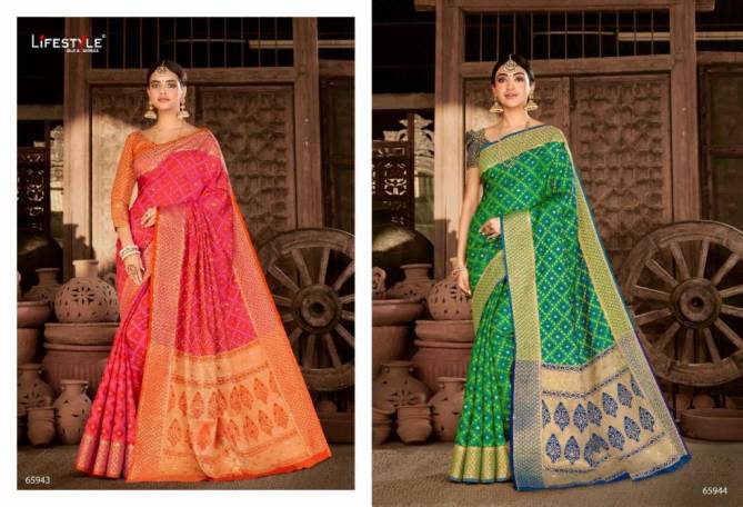 Lifestyle Pranavi Latest Designer Wedding Wear Printed patola rich pallu with saroski diamond work Sarees Collection