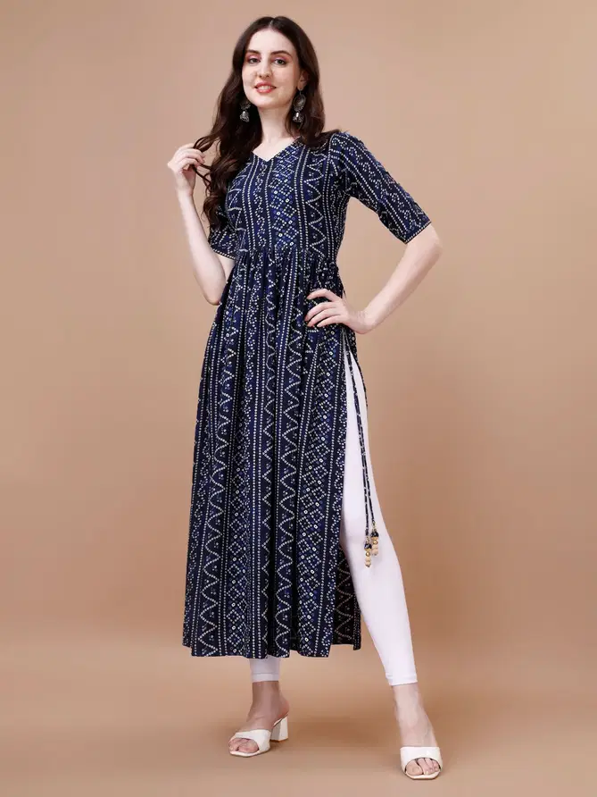 NSF Rayon Bandhani Designer Kurtis Wholesale Shop In Surat