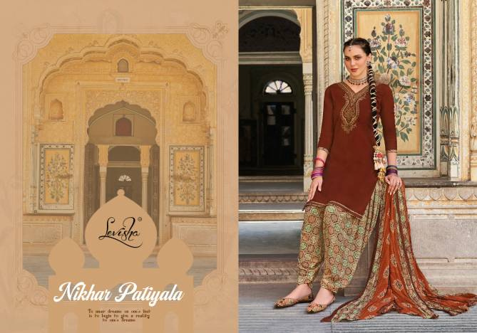 Nikhar Patiyala By Levisha Viscose Rayon Embroidery Punjabi Dress Material Wholesale Shop In Surat 