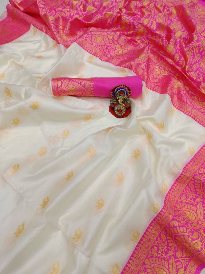 MF 1120 White And Pink Designer Soft Lichi Silk Bulk Saree Orders In India