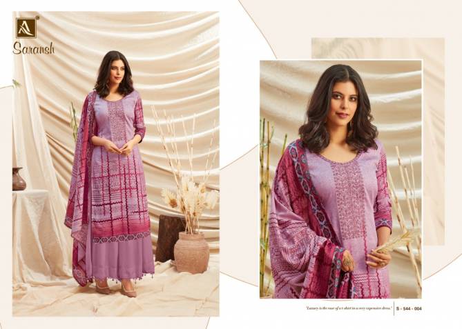 Alok Saransh Fancy Festive Wear  Pure Zam Digital Style Print with Fancy Thread Embroidery and Swarovski Diamond Work Dress Material Collection
