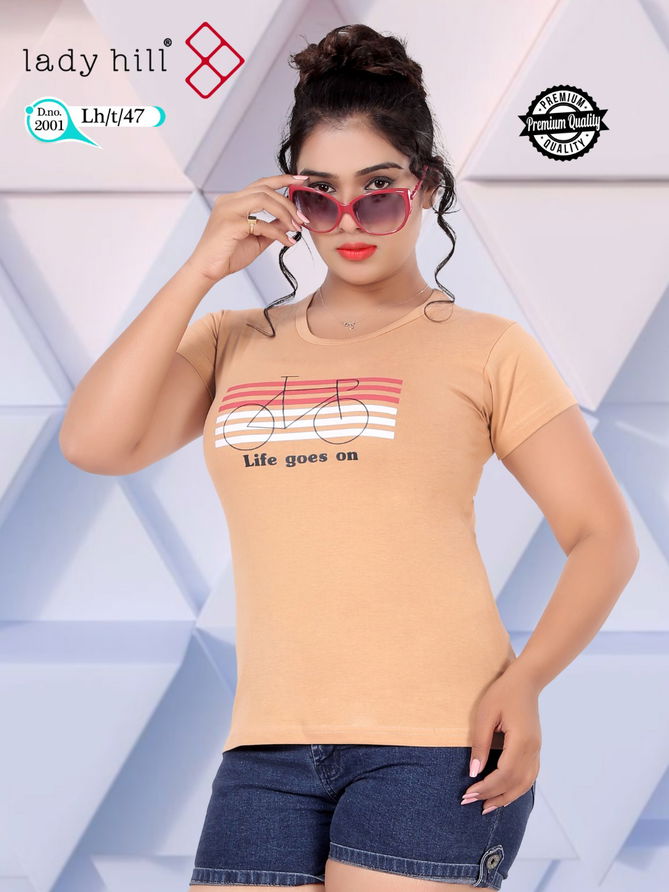 Lady Hill Tshrt 47 Latest Fancy Designer Regular Casual Wear Hosiery Cotton T-shirt Collection
