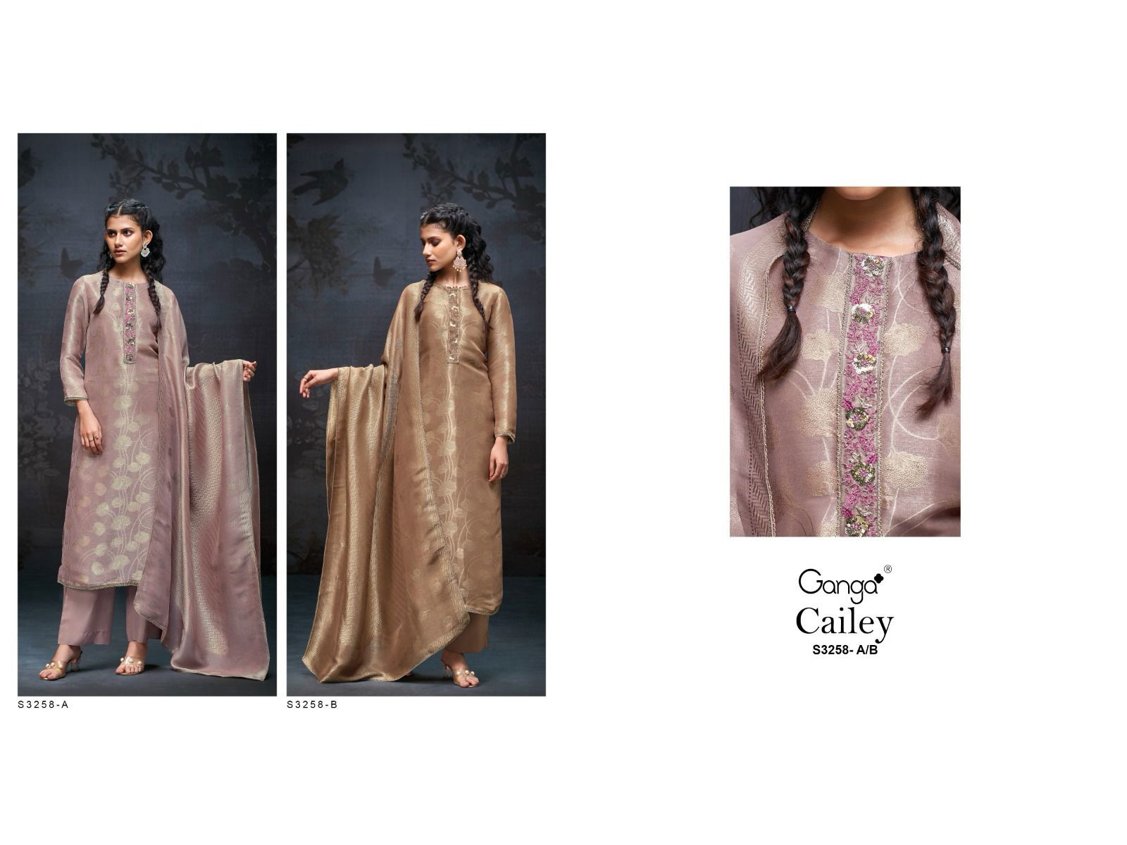 Cailey 3258 By Ganga Bemberg Silk Dress Material Exporters In India