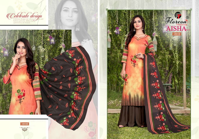 Floreon Aisha Vol-2 Designer Fancy Casual Wear Cotton Satin Printed Dress Material collection