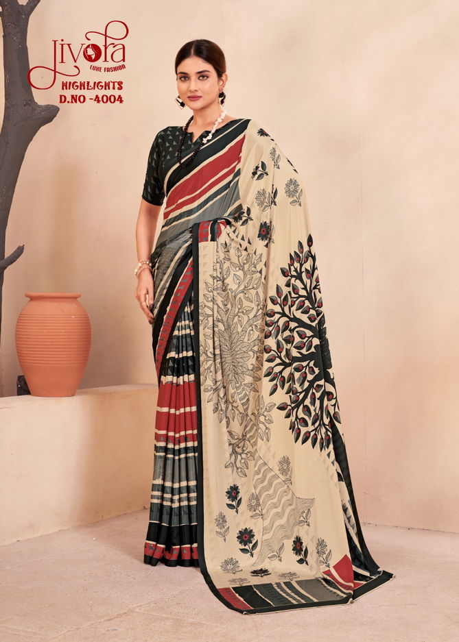 Highlight By Jivora Crepe Silk Printed Casual Wear Saree Suppliers In India