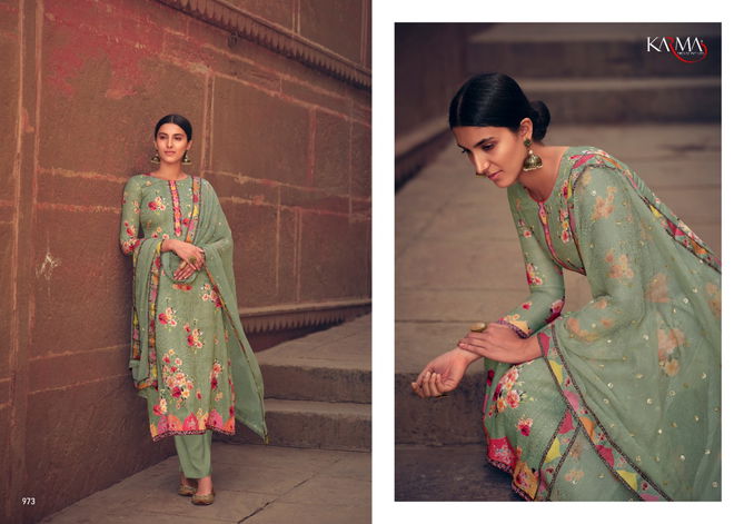 Karma Lamhaa 972 Series Festive Wear Pure Cotton Embraided digital Print Top With Dupatta With Four Side Print Border Salwar Suit Collection