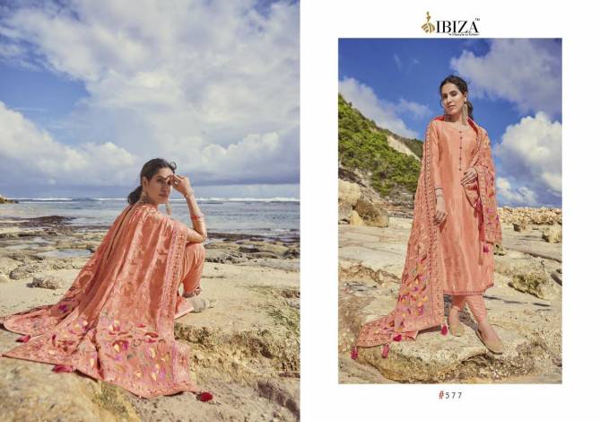 Ibiza Enara Fancy Festive Wear Pure Russian Silk Jacquard Designer Heavy Dress Material Collection
