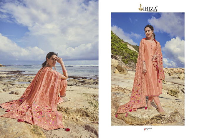 Ibiza Enara Fancy Festive Wear Pure Russian Silk Jacquard Designer Heavy Dress Material Collection
