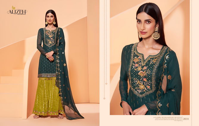 Alizeh Zaida Vol 8 Hit Design 2031 Embroiedery Georgette Sharara Suits Wholesale Shop In Surat
